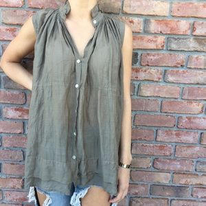 Olive button up Anthropologie Top